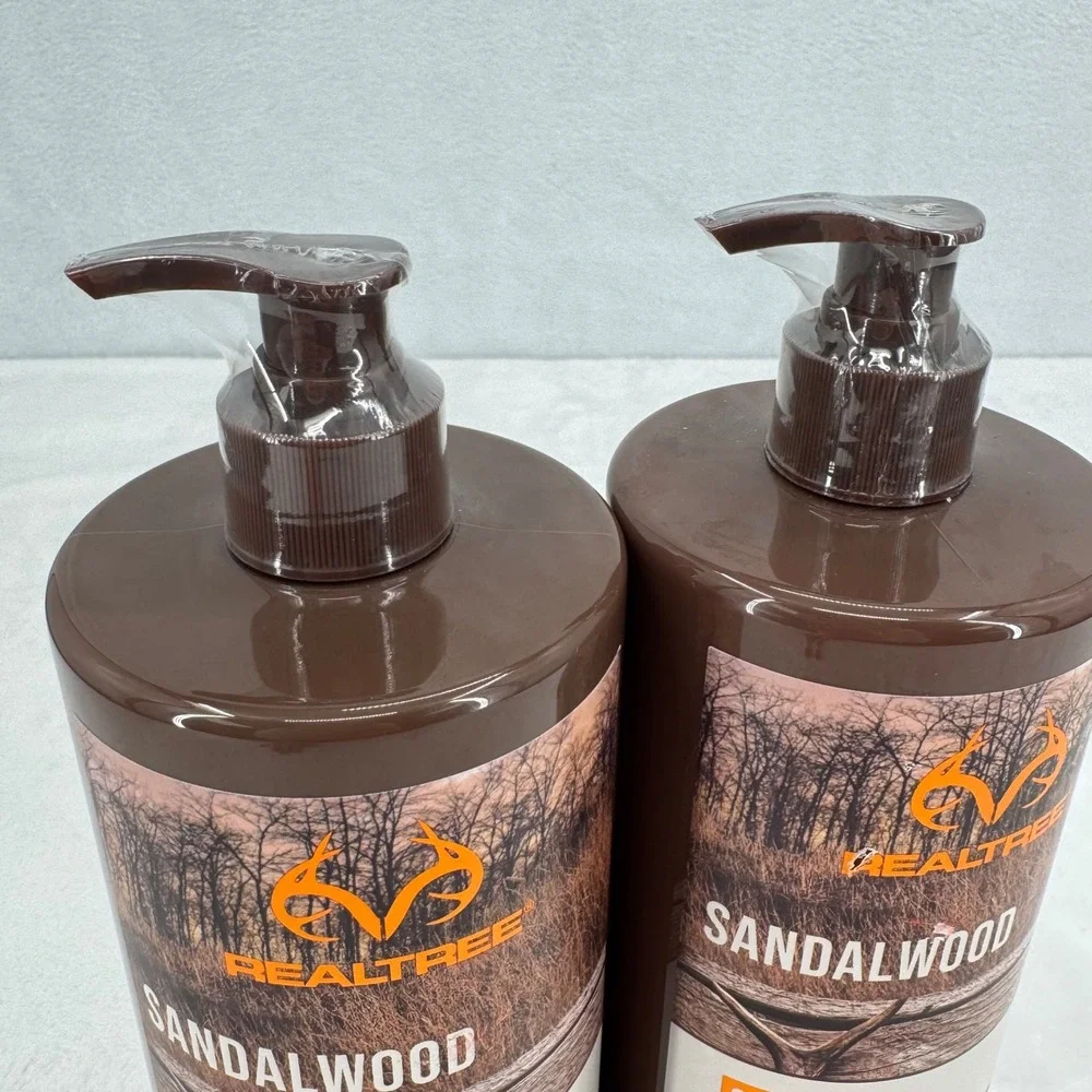 New 2pk Realtree Sandalwood Men 3-in-1 Shampoo Conditioner Body Wash 33.8oz Pump